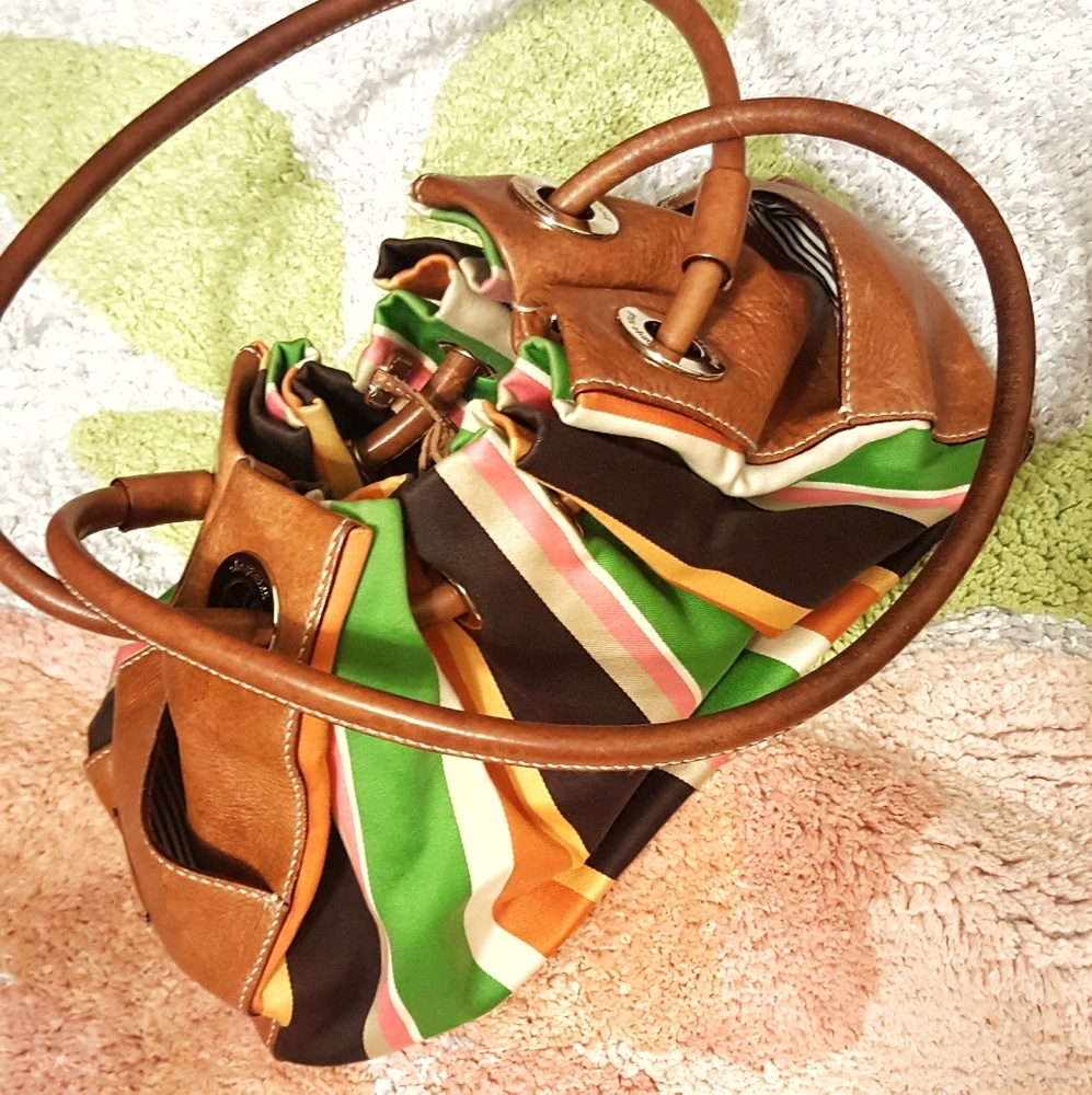 Vintage Kate Spade Awning Stripe | Leather Hobo